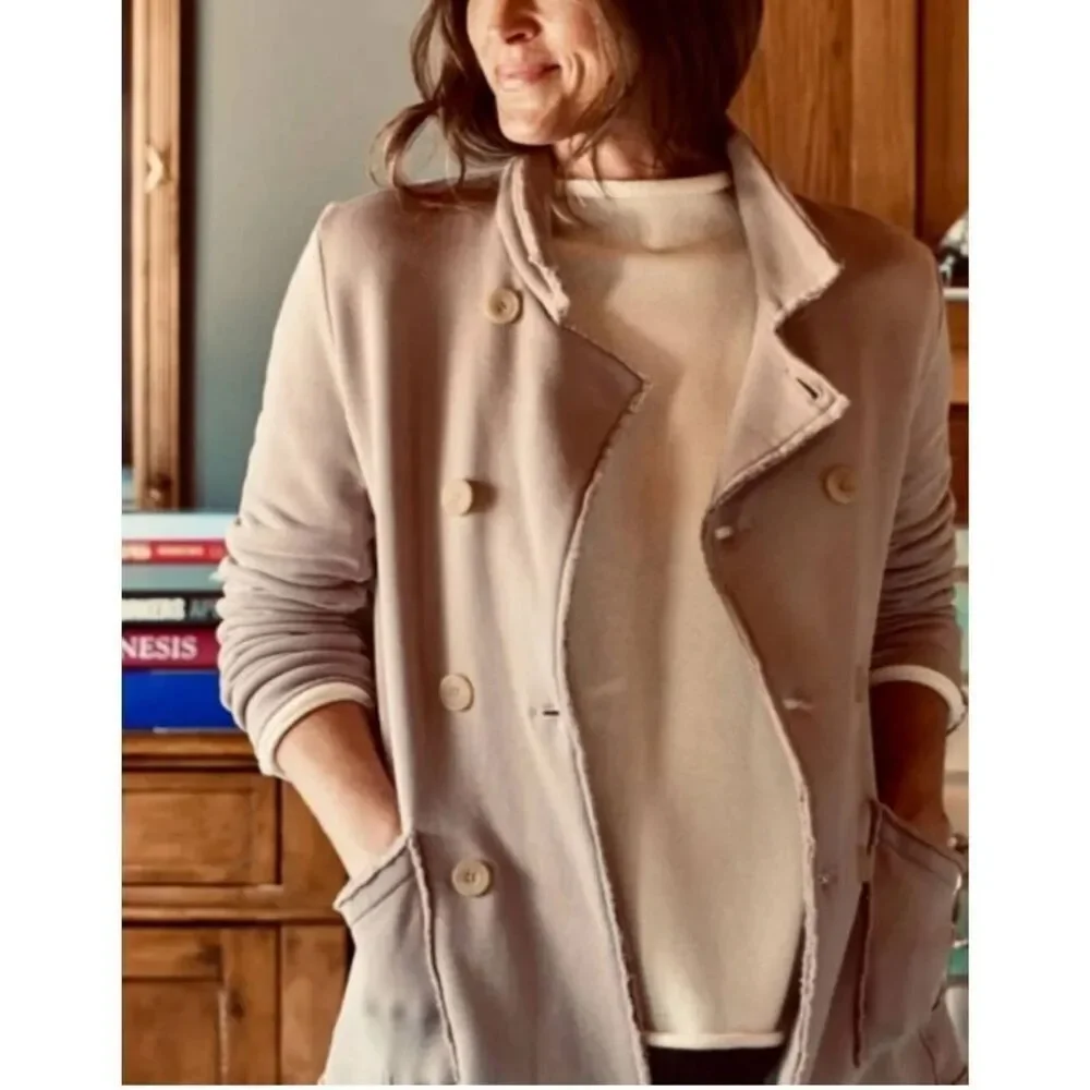 Frank & Eileen Beige Toasted Belfast Triple Fleece cropped Pea Coat sz XS